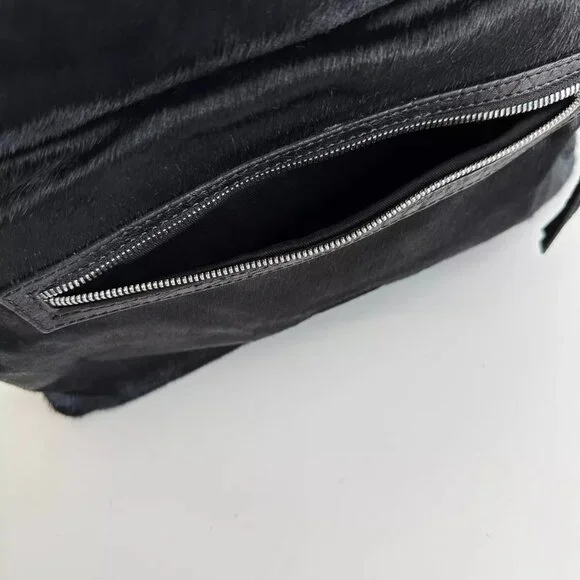 Alexander McQueen Black Leather Calf Hair Foldover Oversized Clutch